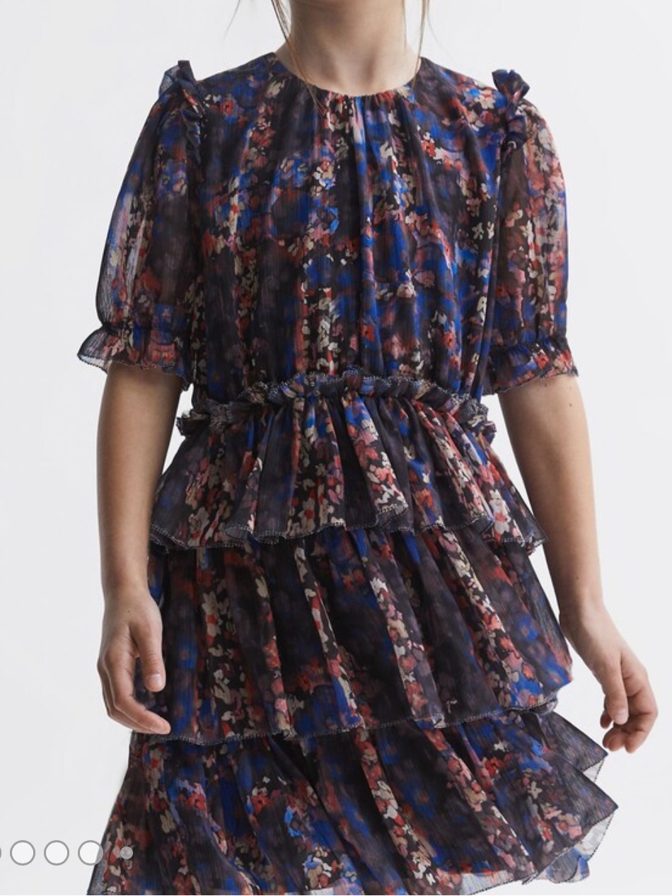 Reiss Henrietta Navy Floral Tiered Ruffle Dress 8-9y